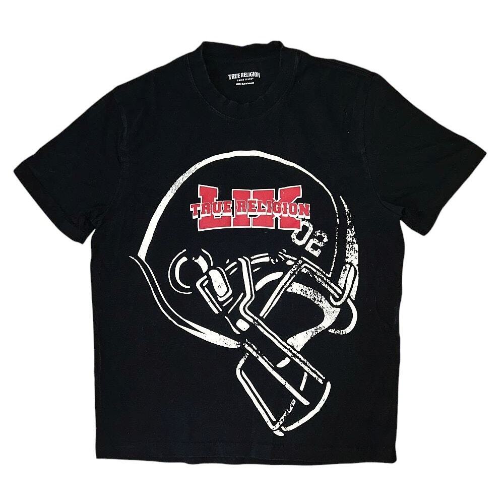 True Religion Football True Bowl Cotton Black Crew Neck T-Shirt Men's Medium